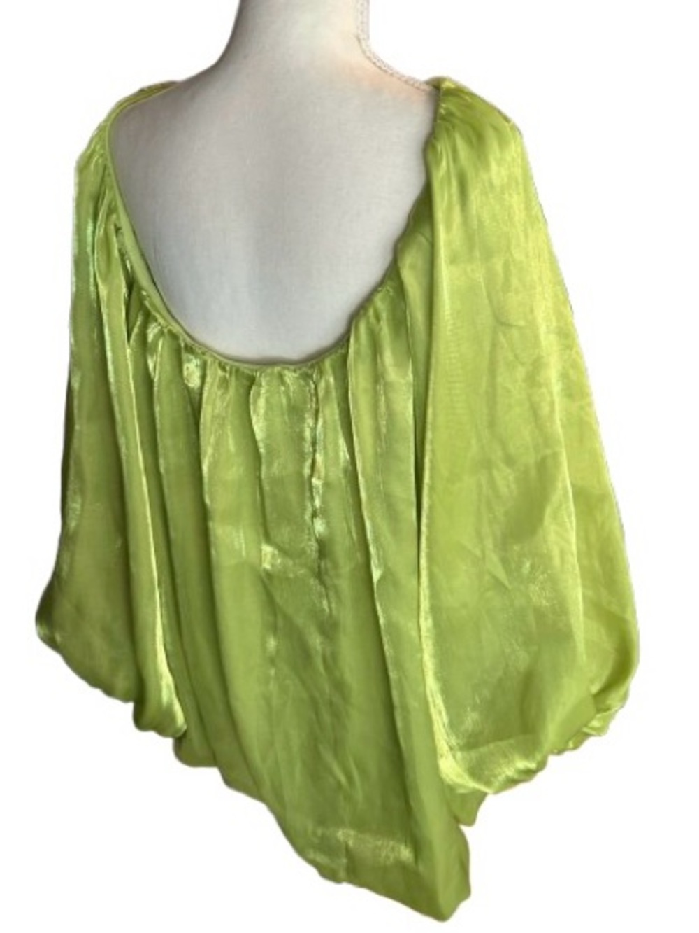 Oversized Mini Dress AKIRA Off-Shoulder Shiny Green Puffy Sleeved Large XL - Picture 3 of 13